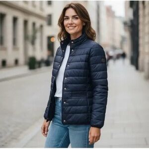 Lauren Ralph Lauren Womens Quilted Lightweight Puffer Jacket Navy Blue NEW Sz L